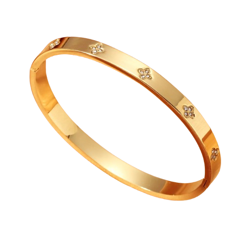 pulsera trebol de diamantes dorado